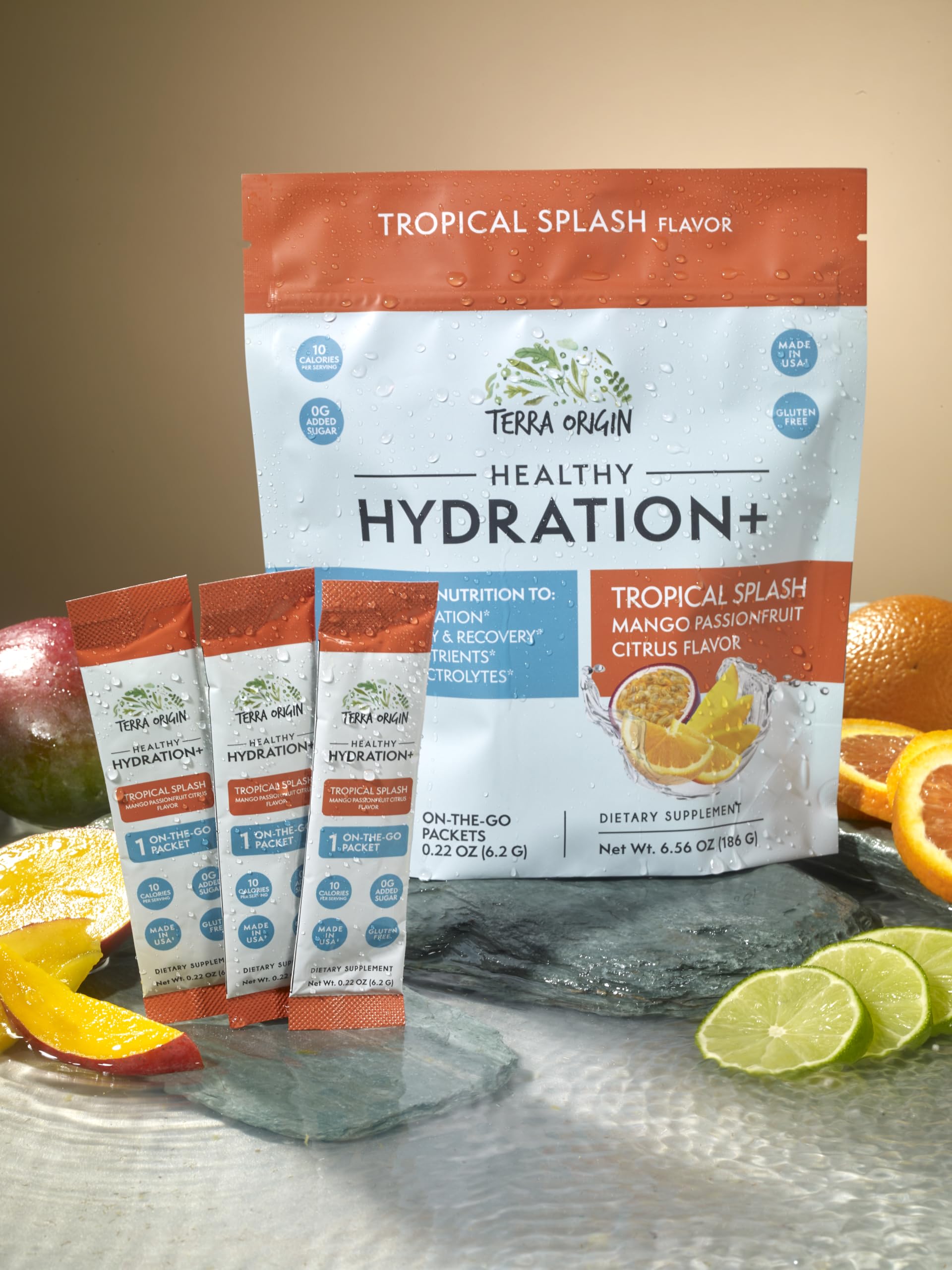 Terra Origin electrolyte packets support quick hydration during workouts.