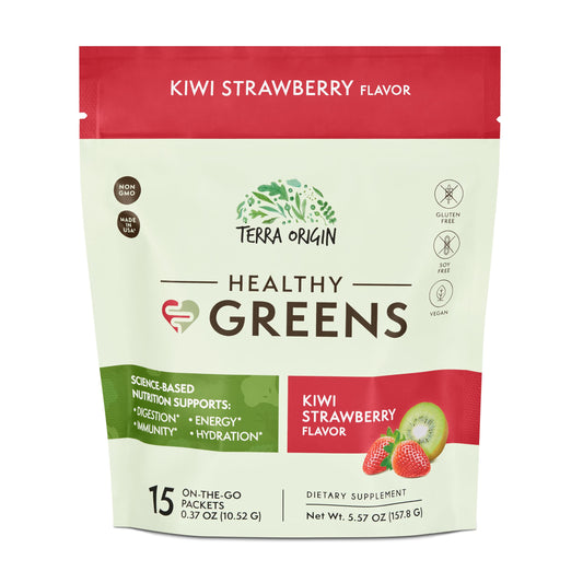 Terra Origin Greens Kiwi Strawberry 15-Pack for on-the-go daily nutrition