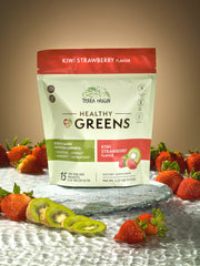 Terra Origin greens packets on a kitchen counter for convenient daily wellness