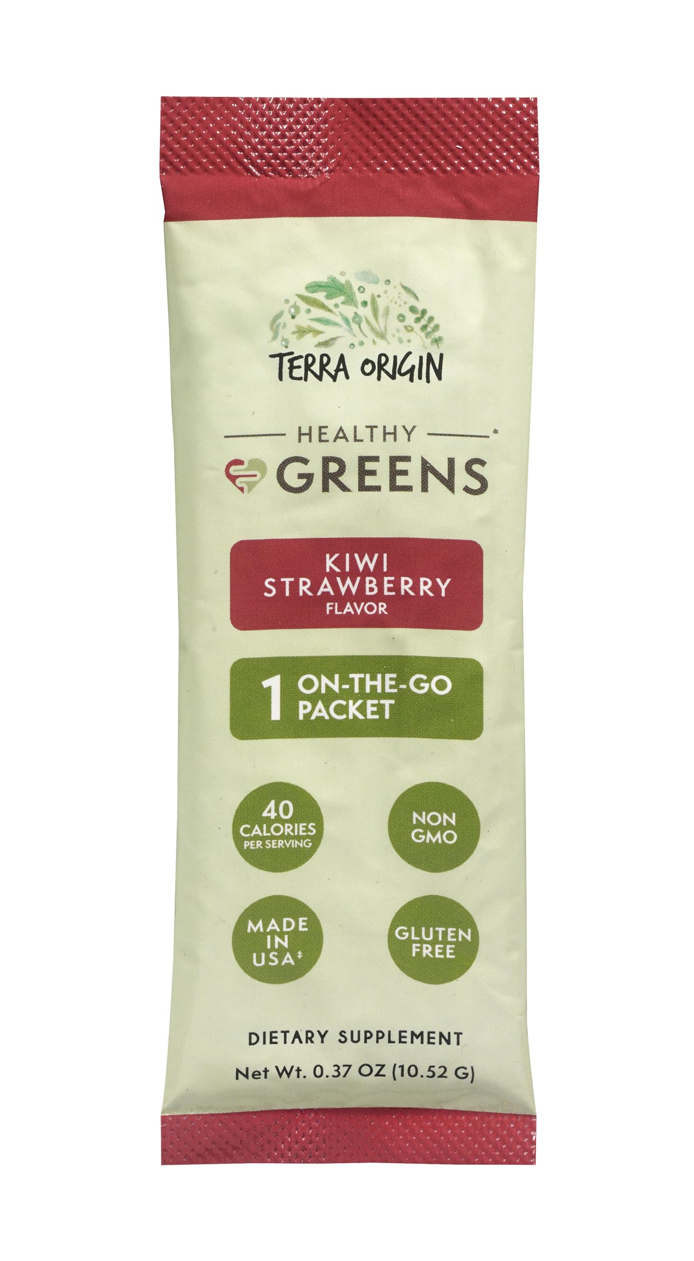 Terra Origin Greens Kiwi Strawberry dissolving in water for a refreshing drink