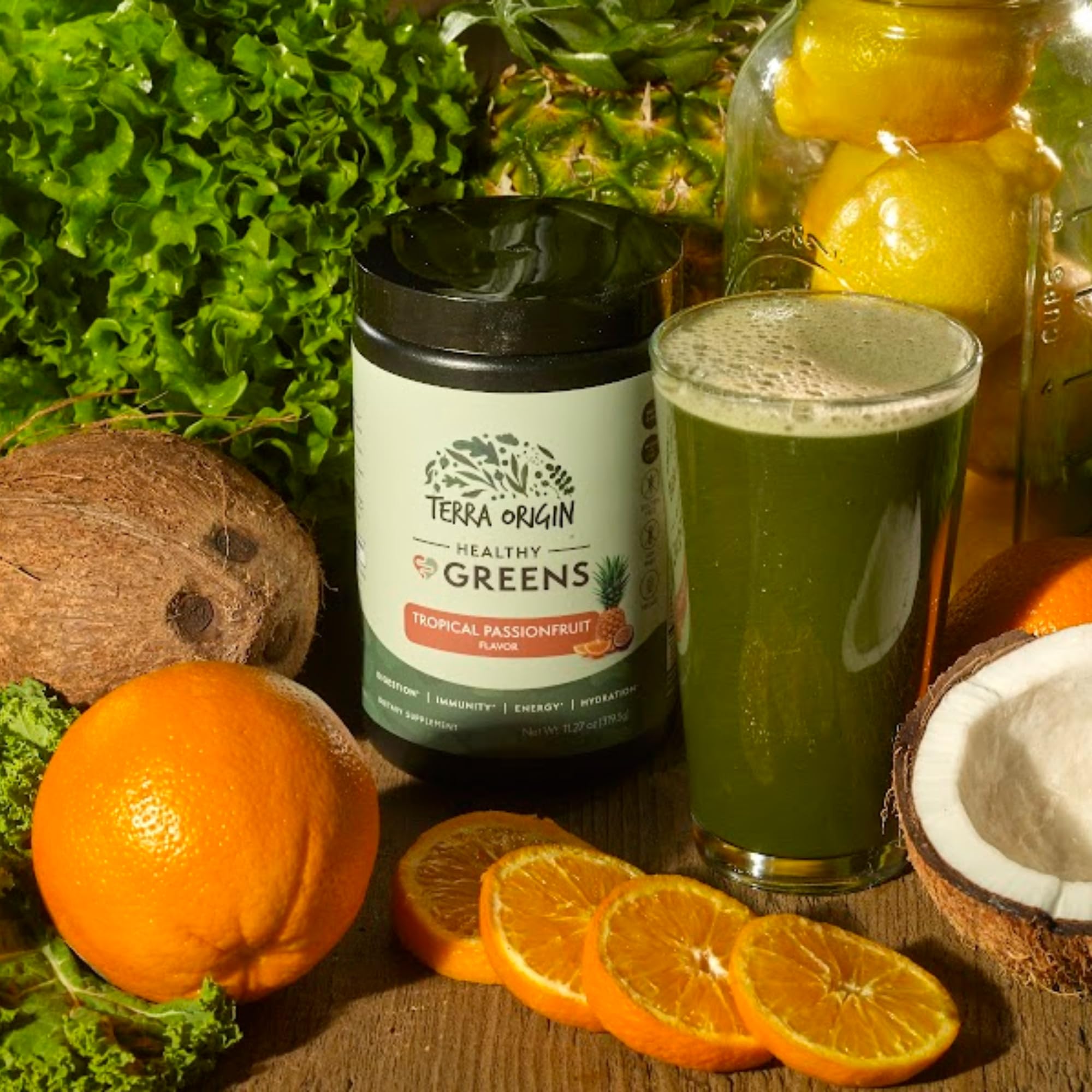 TERRA ORIGIN packaging highlights immune and digestive support