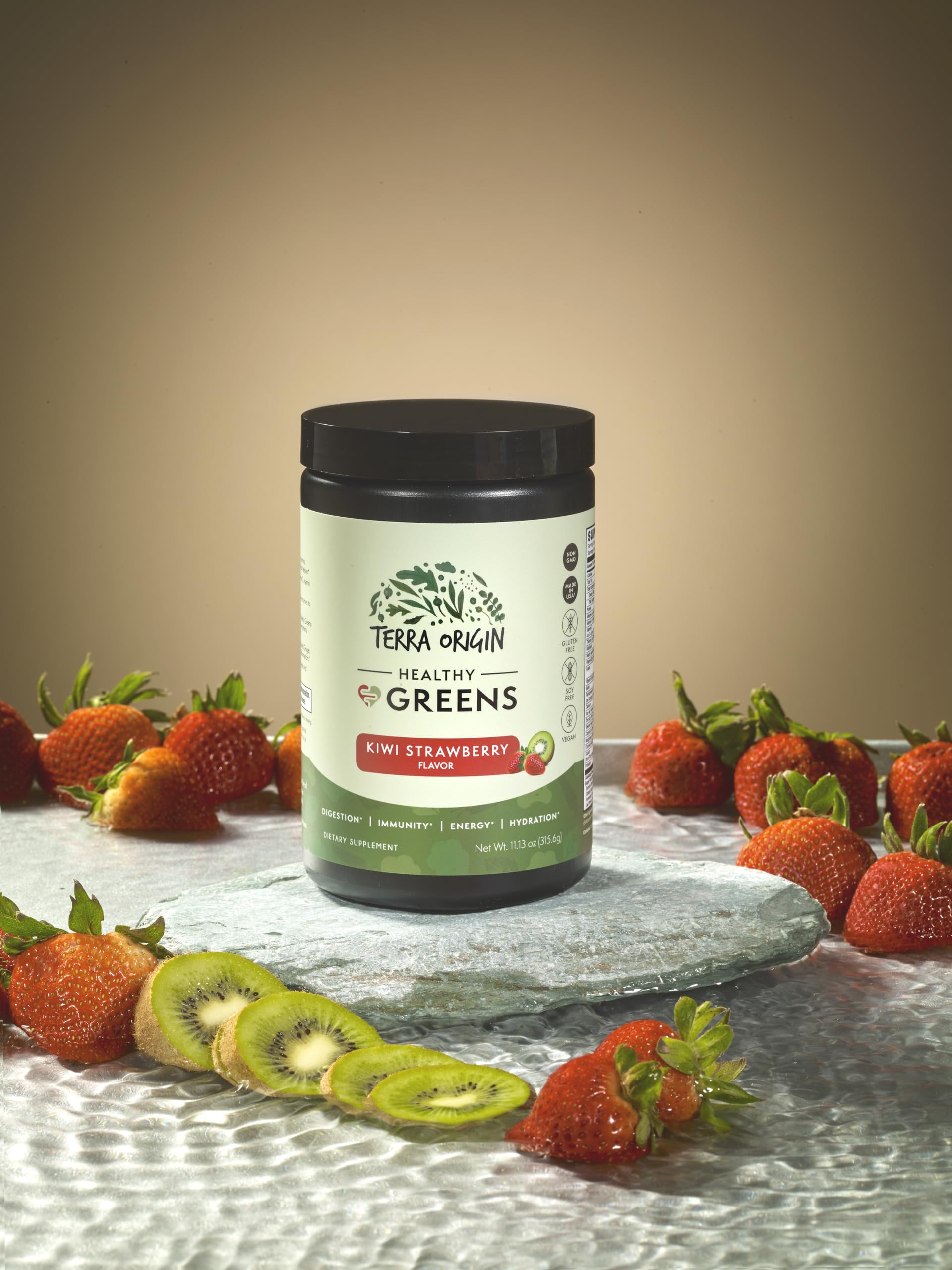 TERRA ORIGIN Healthy Greens in a smoothie glass showing daily nourishment.