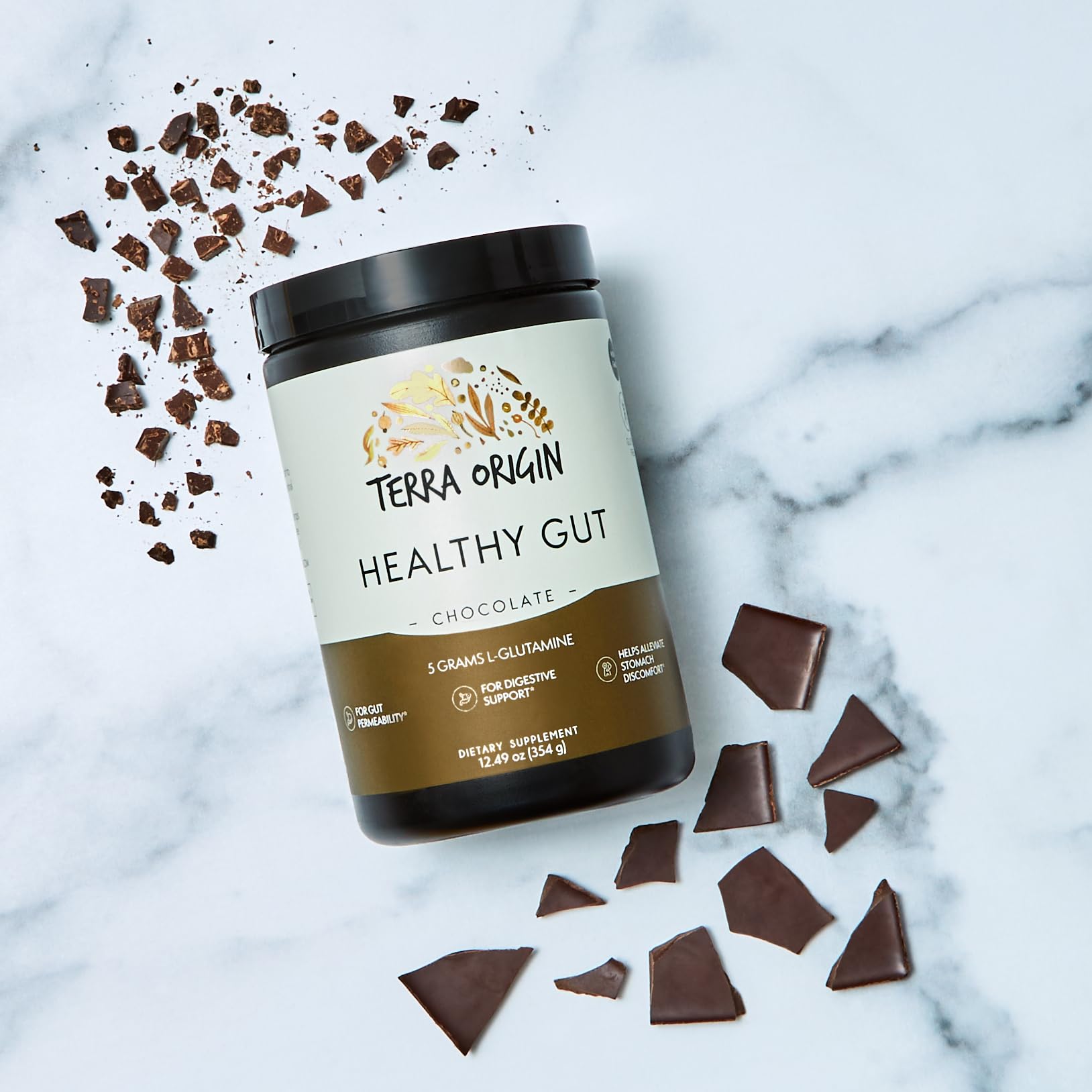 Glass with finished drink showing chocolate hue and Terra Origin label