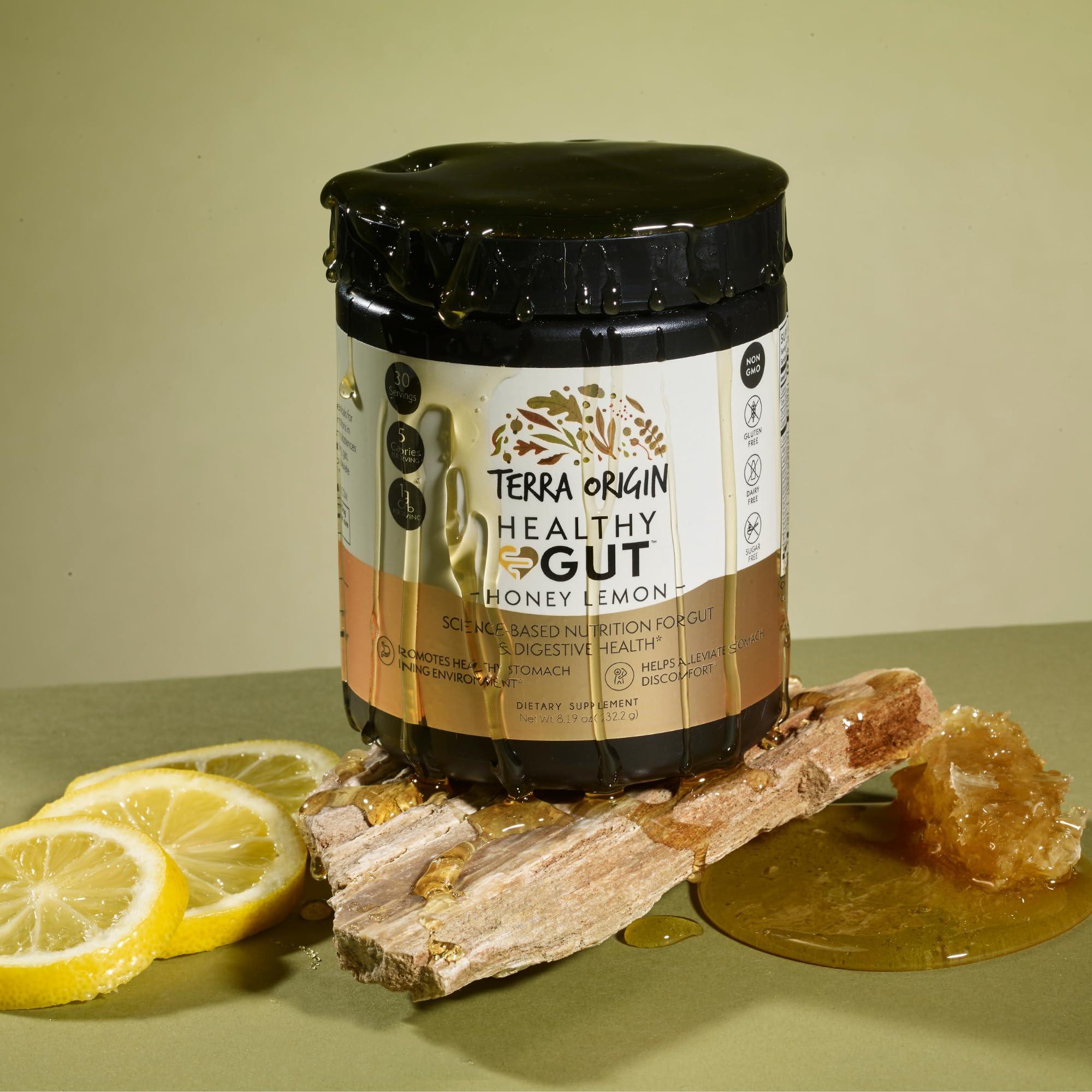 Terra Origin Honey Lemon powder highlights refreshing flavor for routine use.