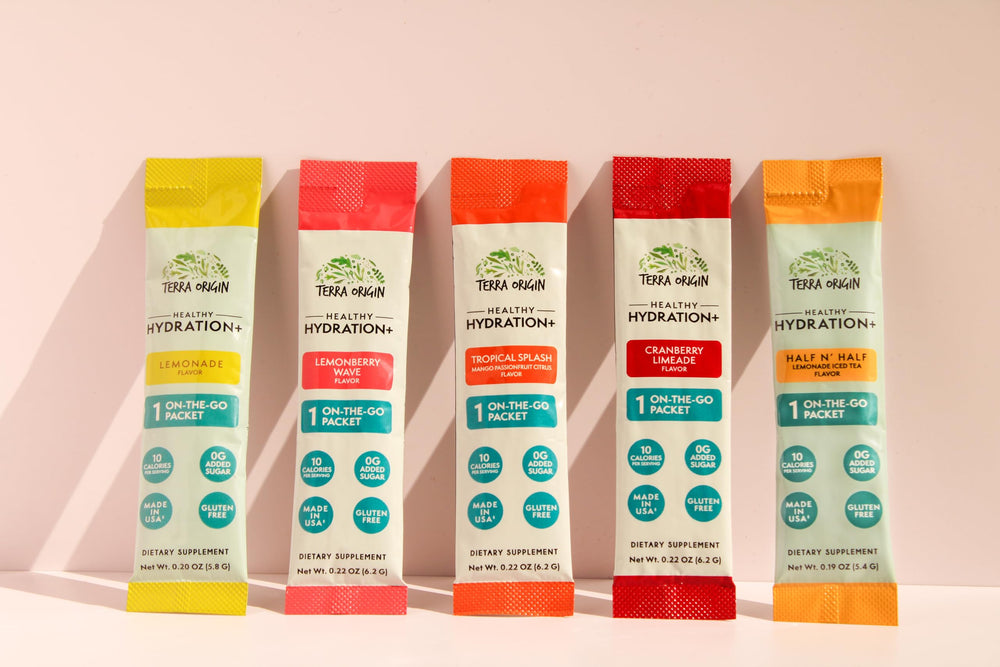 Terra Origin hydration mix with vitamins for instant hydration support.