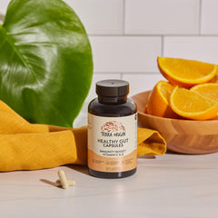 Terra Origin L-alanyl-L-glutamine capsule close-up emphasizing gut lining support.