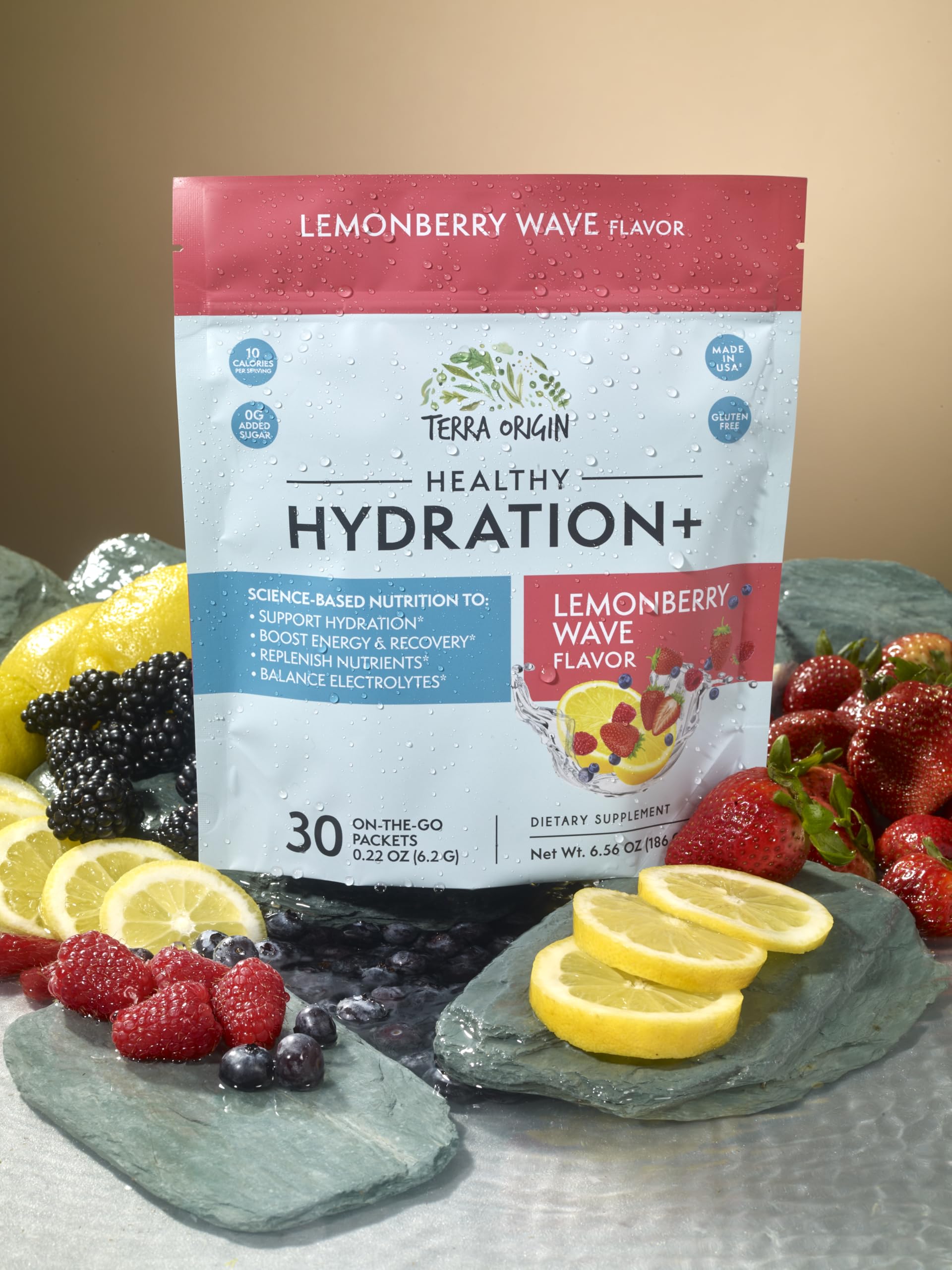 Terra Origin travel-friendly hydration packet fits in bags and pockets