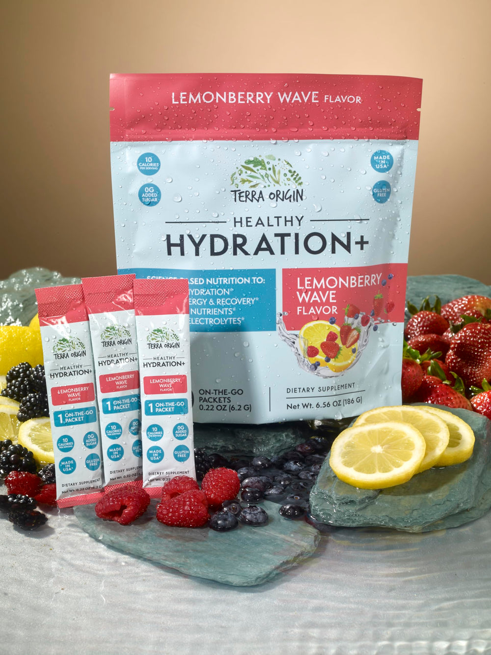 Terra Origin zero sugar electrolyte packet ideal for workouts and travel