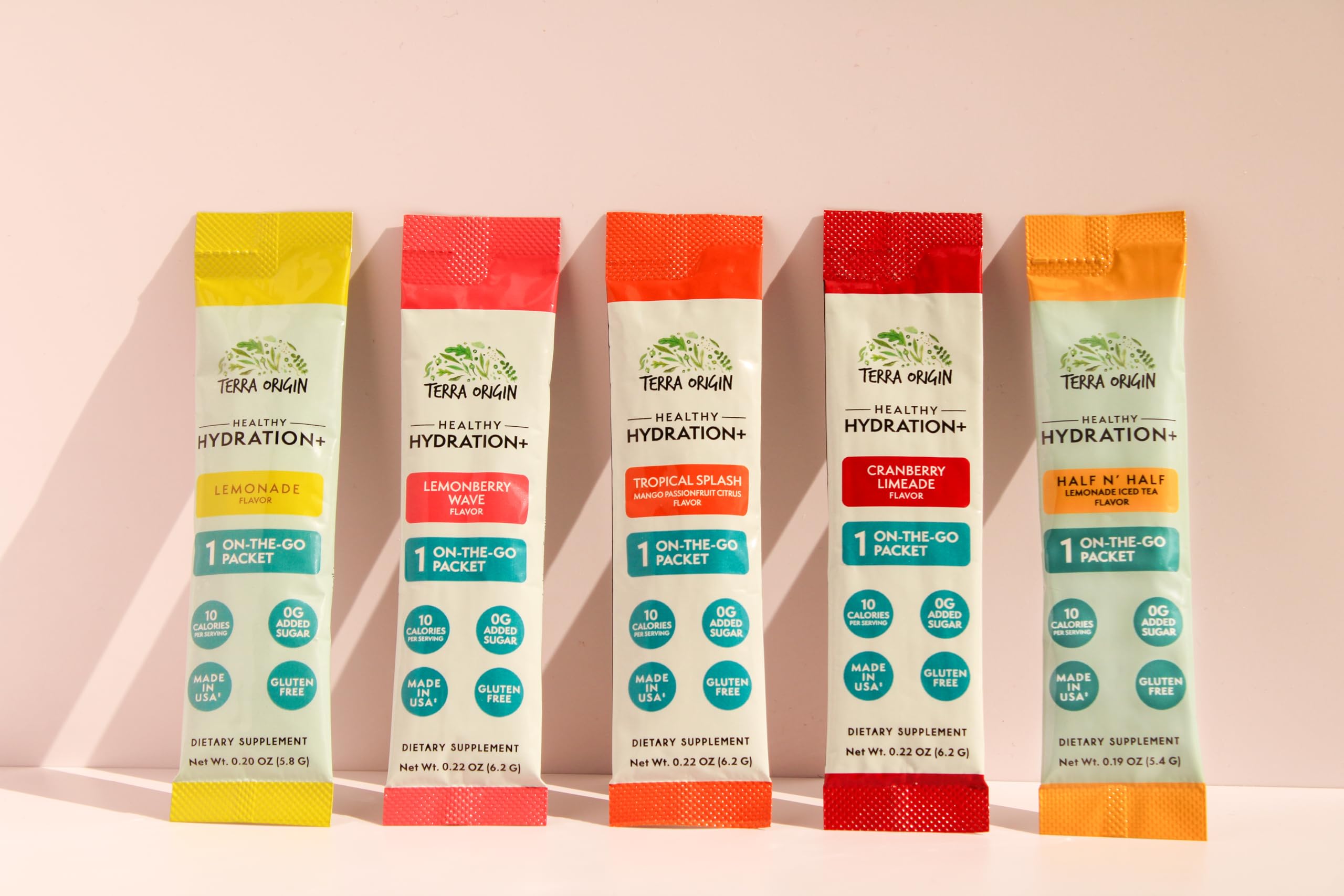 TERRA ORIGIN Zero-sugar label signals a sugar-free hydration option.