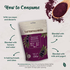 Terramazonia Açaí Powder back label with ingredients and sustainability claim