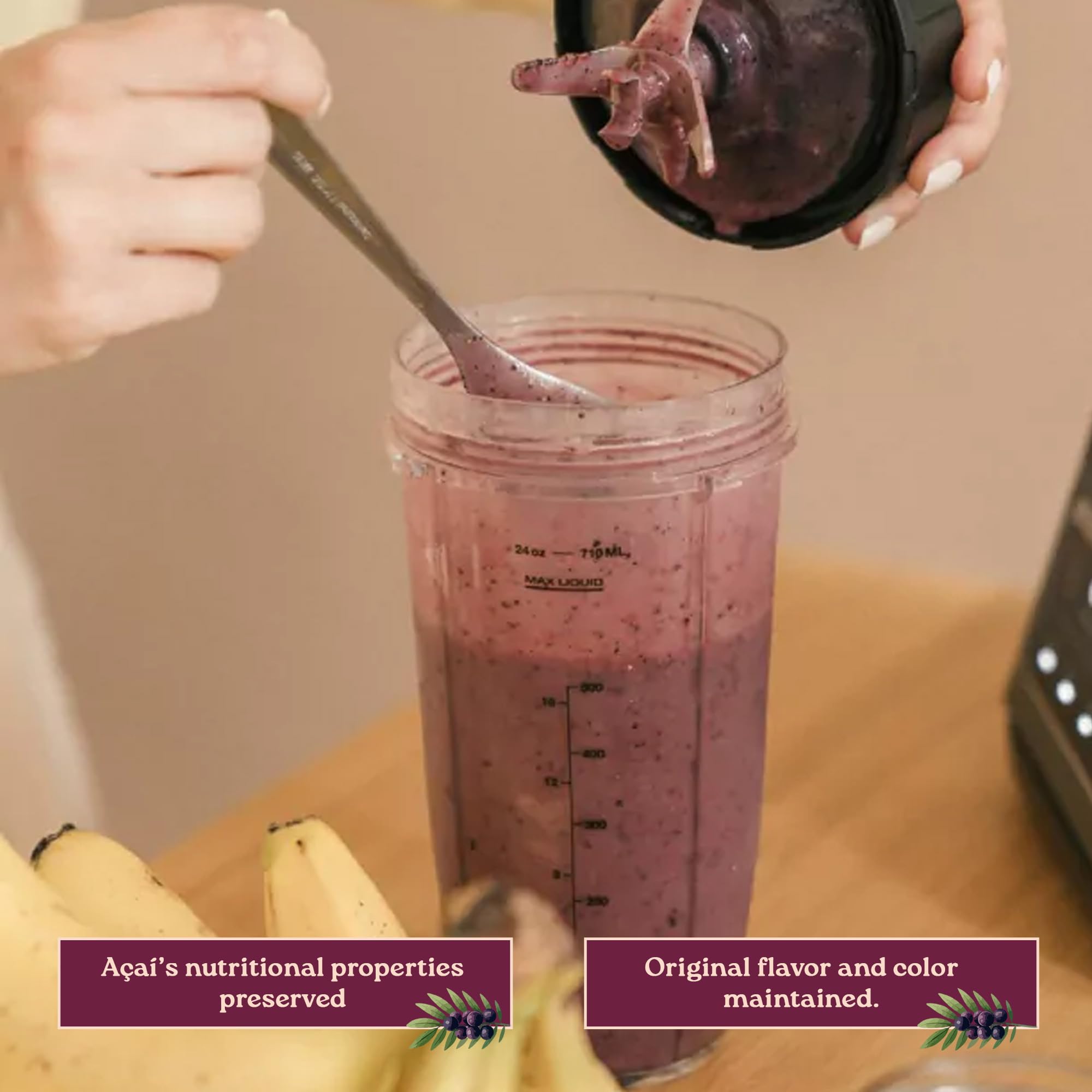 Terramazonia Açaí Powder being stirred into a smoothie