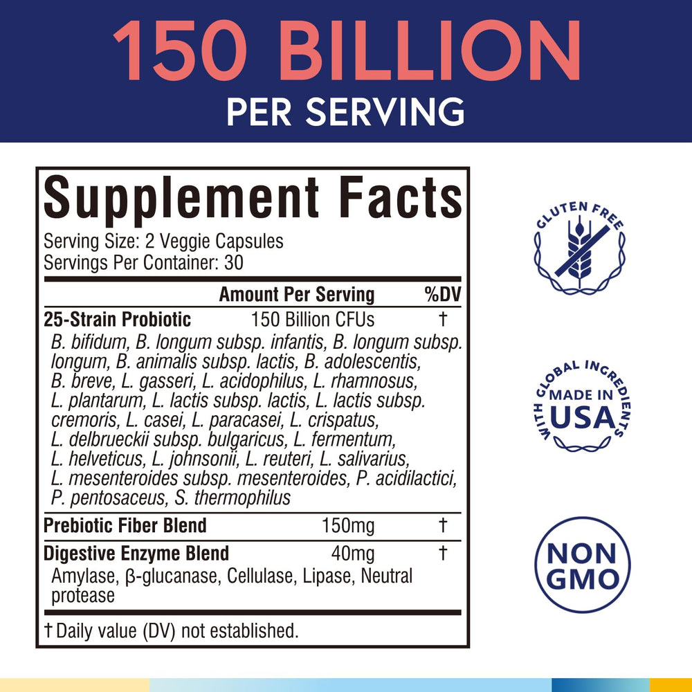 Terranics Daily Probiotics bottle back label shows 25 strains for diverse support.