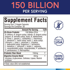 Terranics Daily Probiotics bottle back label shows 25 strains for diverse support.