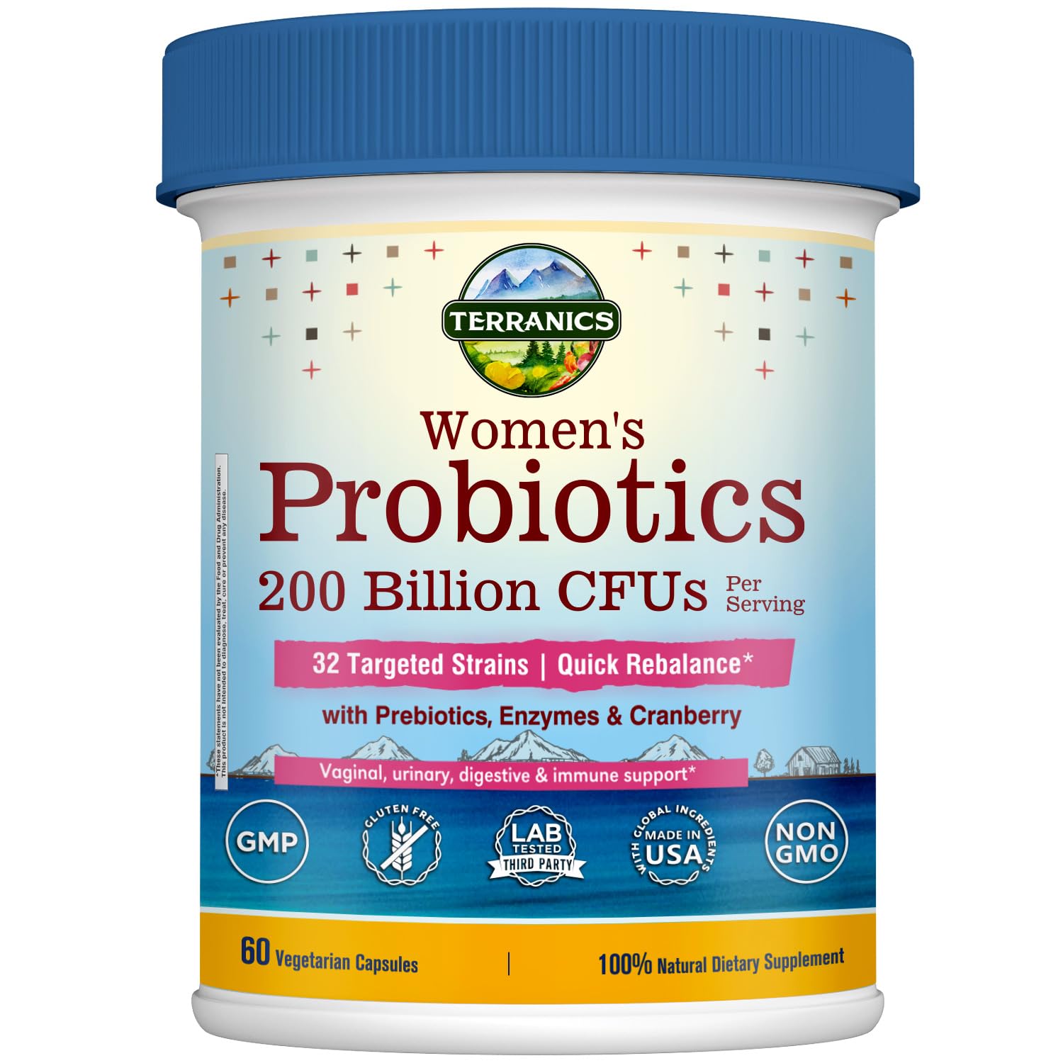 Terranics Daily Probiotics for Women bottle with capsules for daily balance.