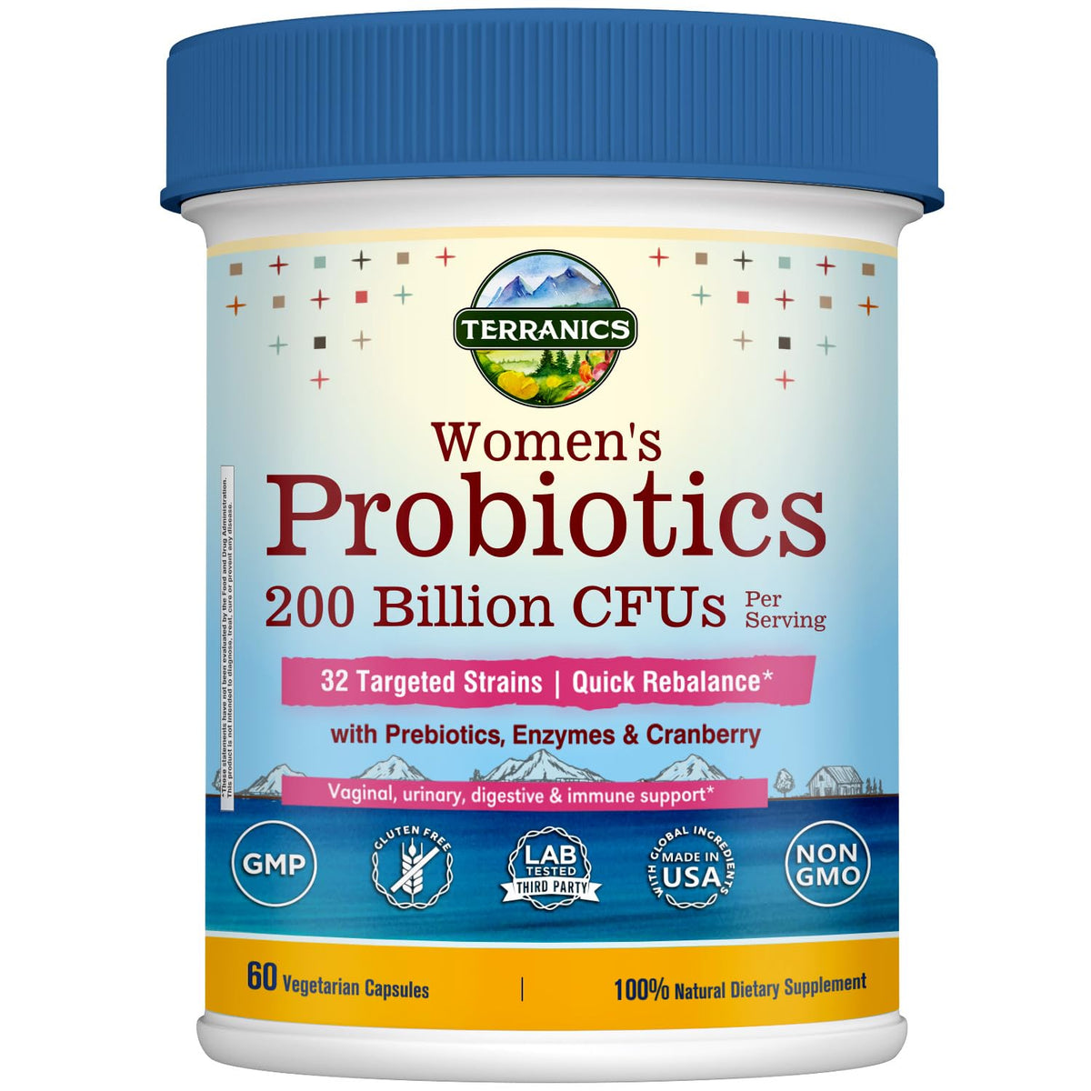 Terranics Daily Probiotics for Women bottle with capsules for daily balance.
