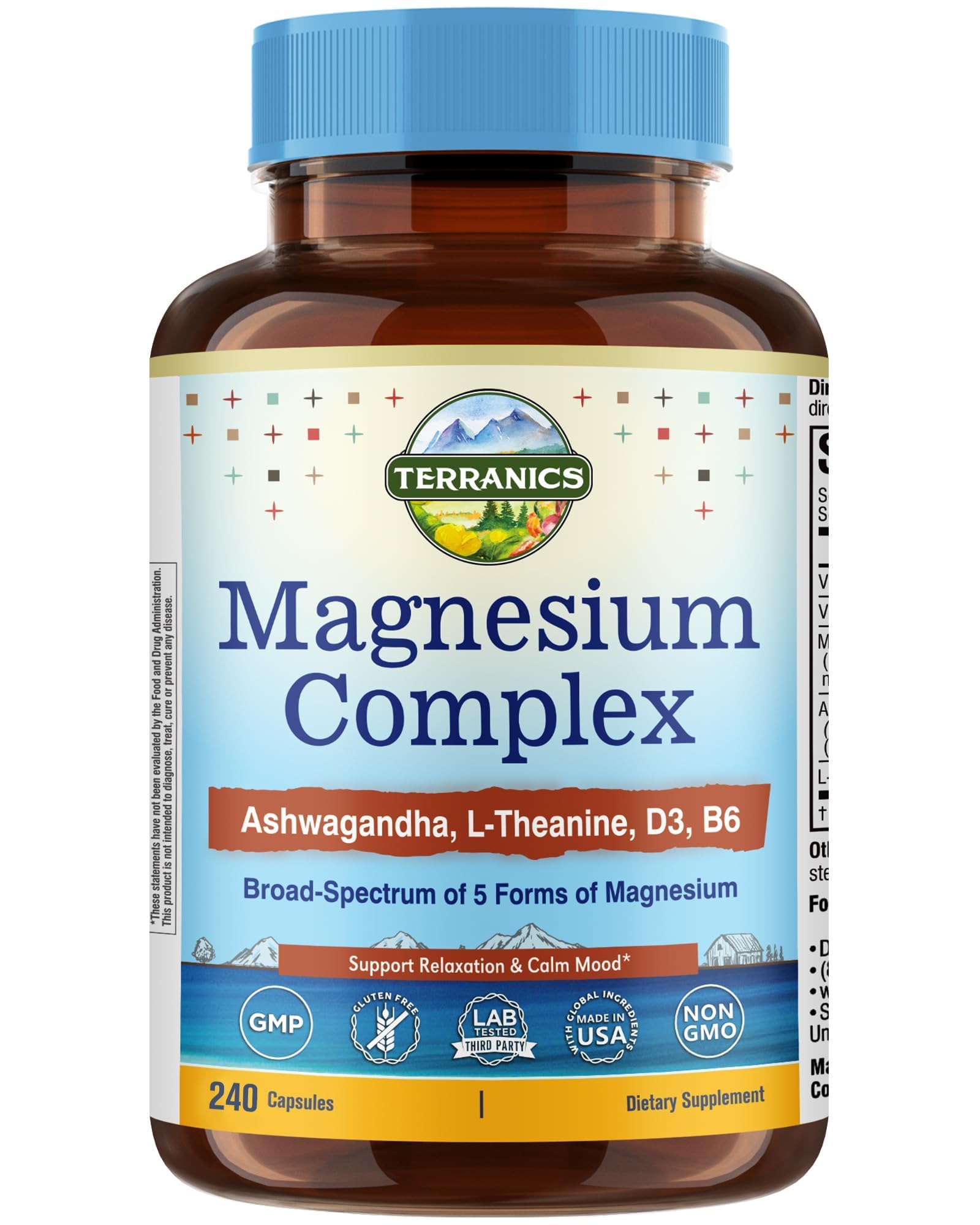 Terranics Magnesium Complex bottle front showing five magnesium forms for daily support