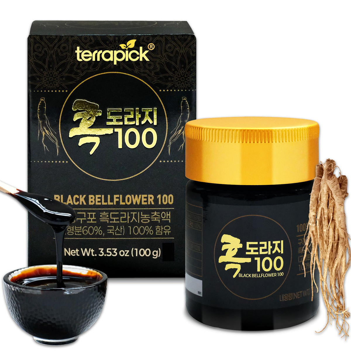 TERRAPICK Korean Black Bellflower Root Extract bottle on shelf supports daily wellness.