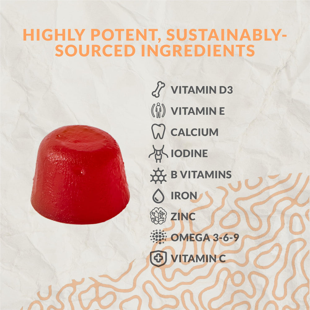 Terraseed cherry-orange flavored gummies indicating tasty daily routine