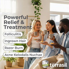 Terrasil Folliculitis Cream being applied to irritated skin for soothing relief.