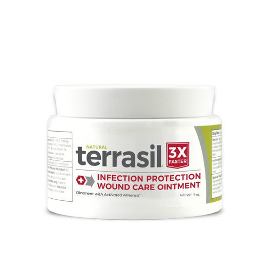 Terrasil Wound Care 3X jar front view, protects damaged skin with soothing healing ointment.