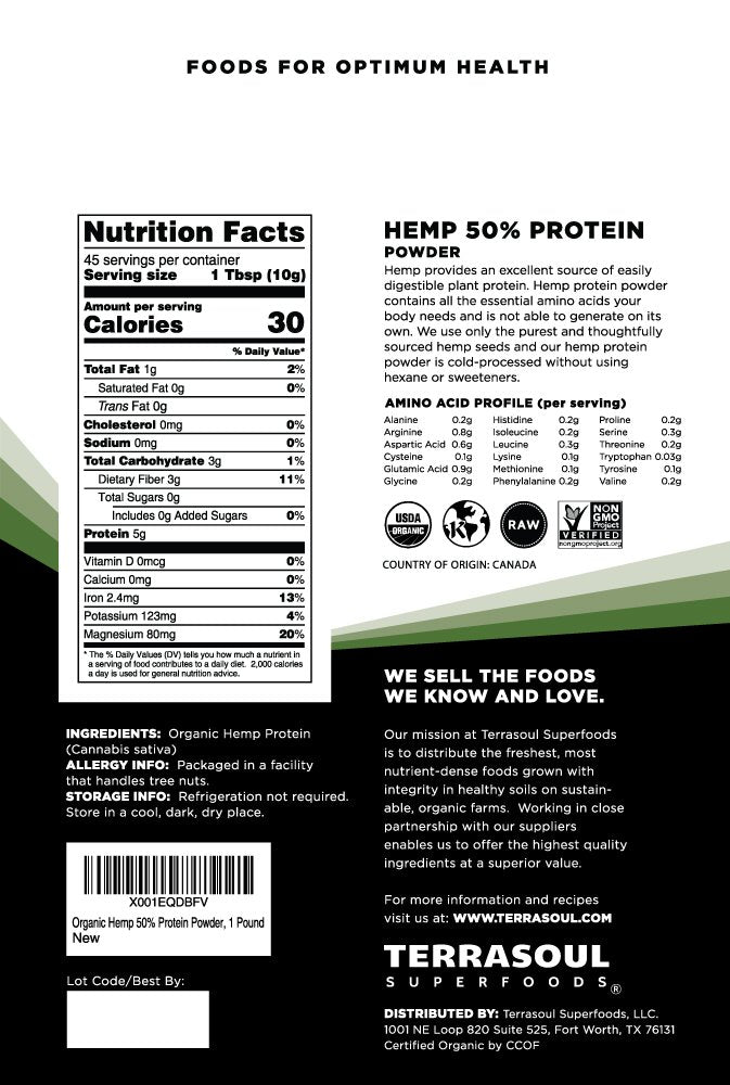 Terrasoul hemp protein powder bag opened, ready to blend in smoothies