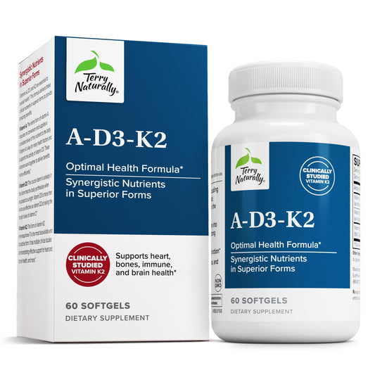 Terry Naturally A•D3•K2 bottle front view highlighting bone and immune support.