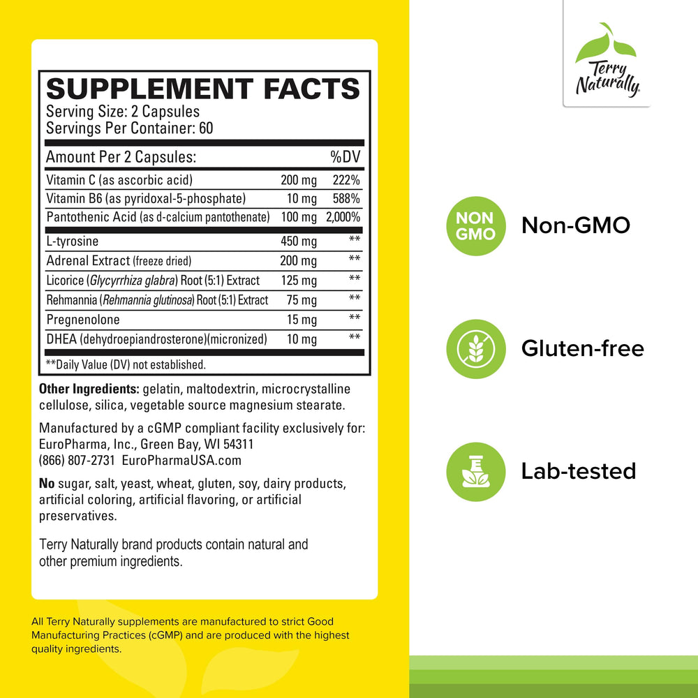 Terry Naturally Adrenaplex bottle back label with ingredients