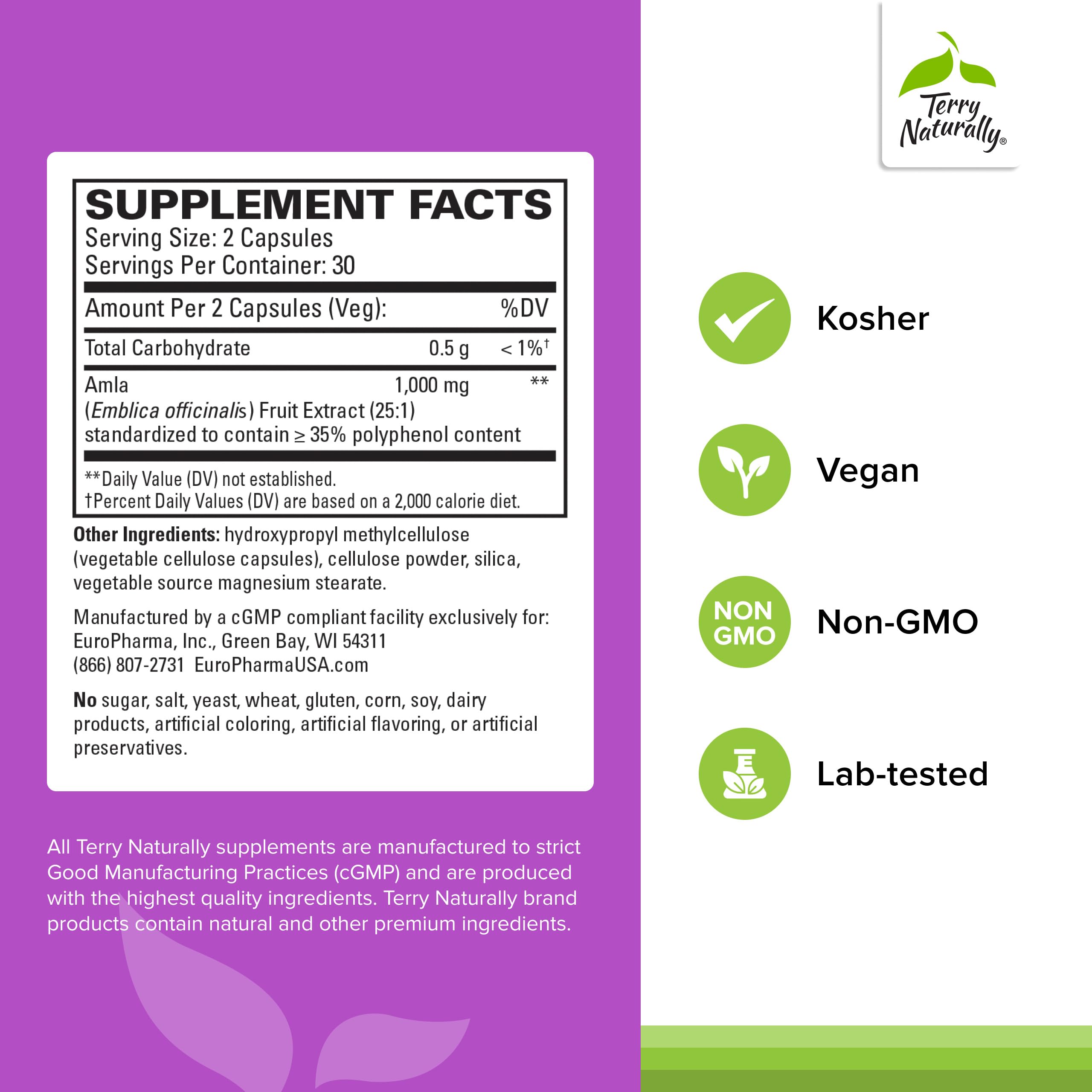 Terry Naturally Amla antioxidant capsules close-up for immune support.