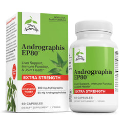 Terry Naturally Andrographis EP80 bottle front showing immune support and potency