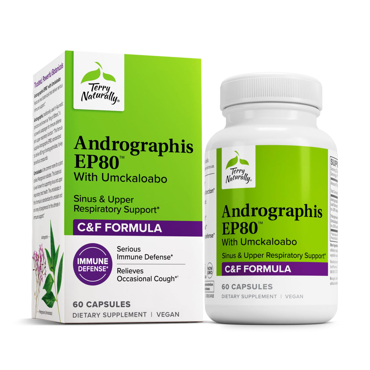 Terry Naturally Andrographis EP80 bottle showcasing natural immune support potential.