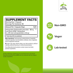Terry Naturally Andrographis EP80 label closeup with ingredient details