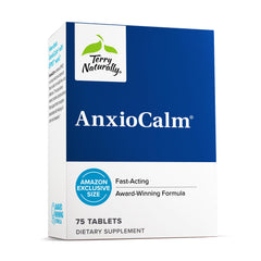 Terry Naturally AnxioCalm bottle front label showing 75 tablets for everyday calm support