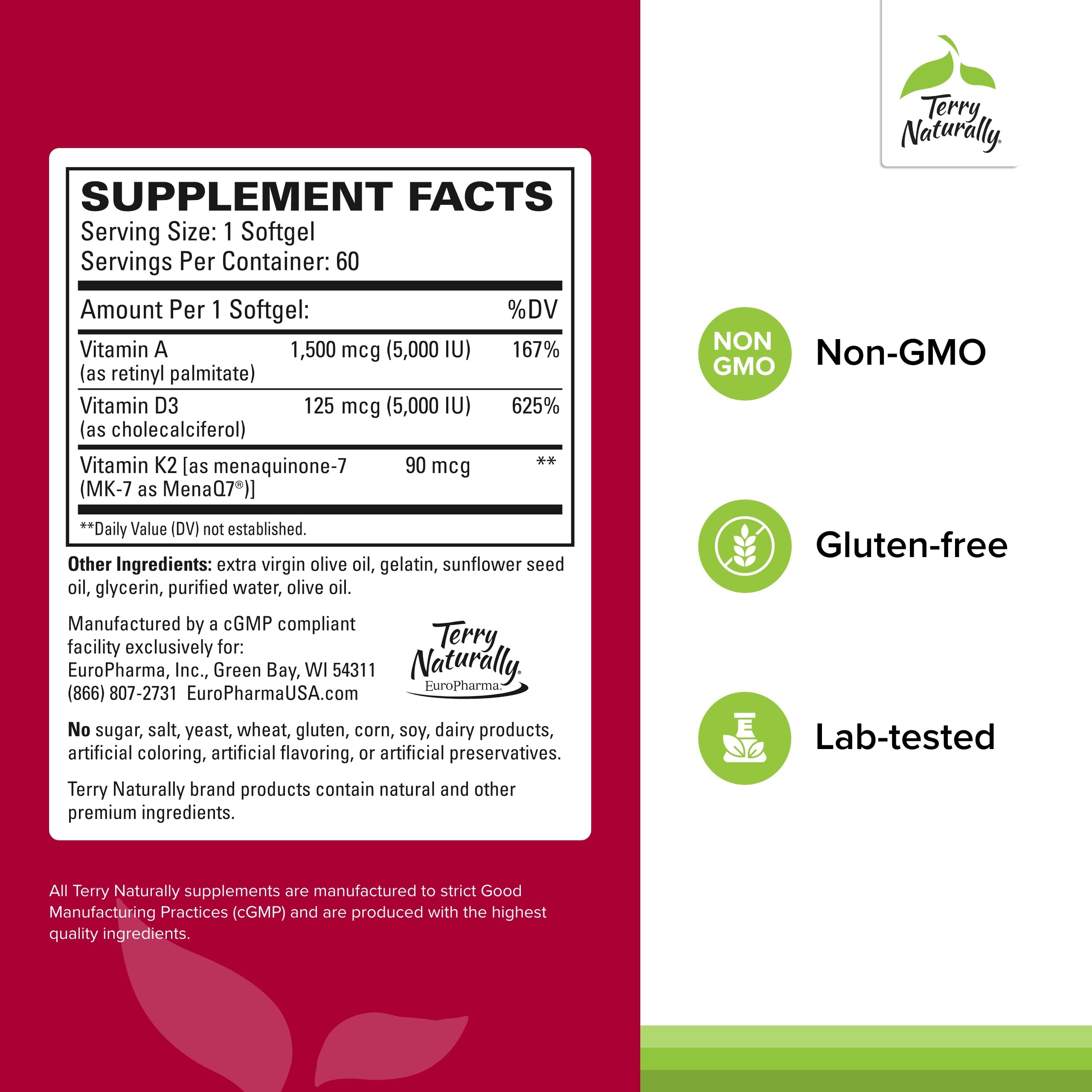 Close-up of Artery Strong label highlighting vitamins for heart support.
