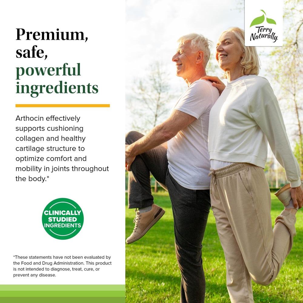 Capsules being dispensed illustrate easy, twice-daily dosing with Arthocin.