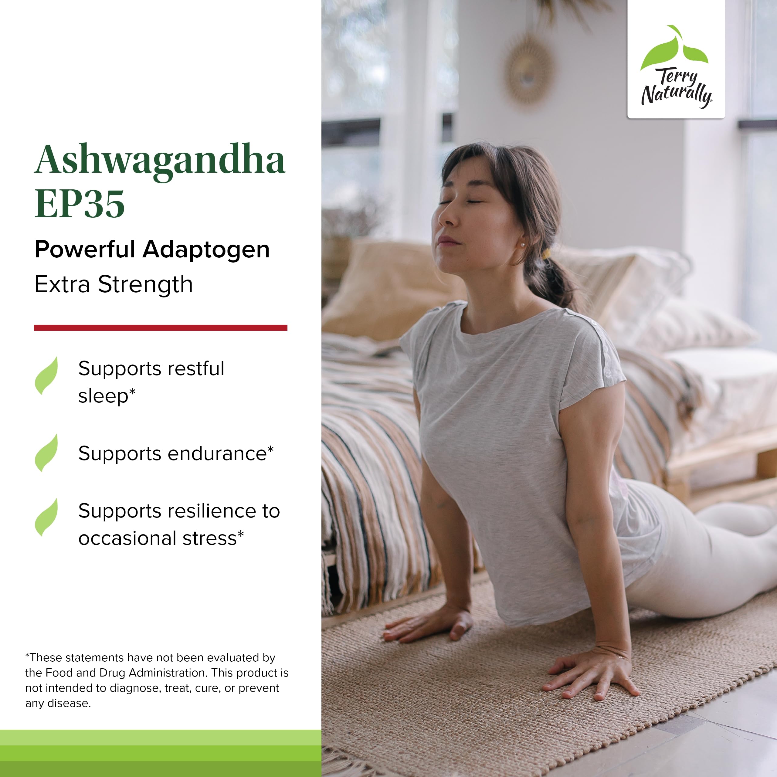 Terry Naturally Ashwagandha EP35 label closeup highlighting herbal blend