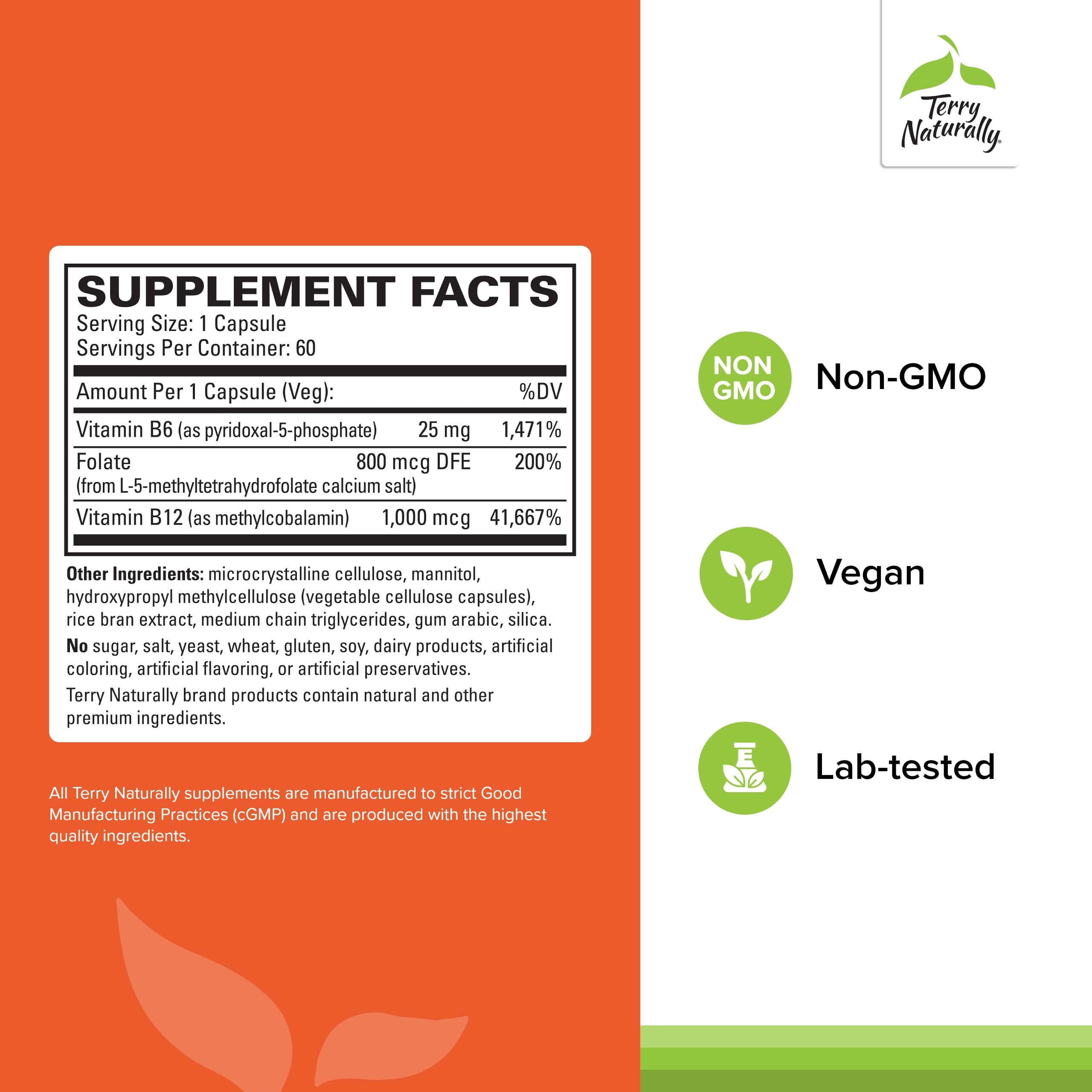 Closeup of Terry Naturally BioActive Vitamin B capsules for quick absorption and heart support.