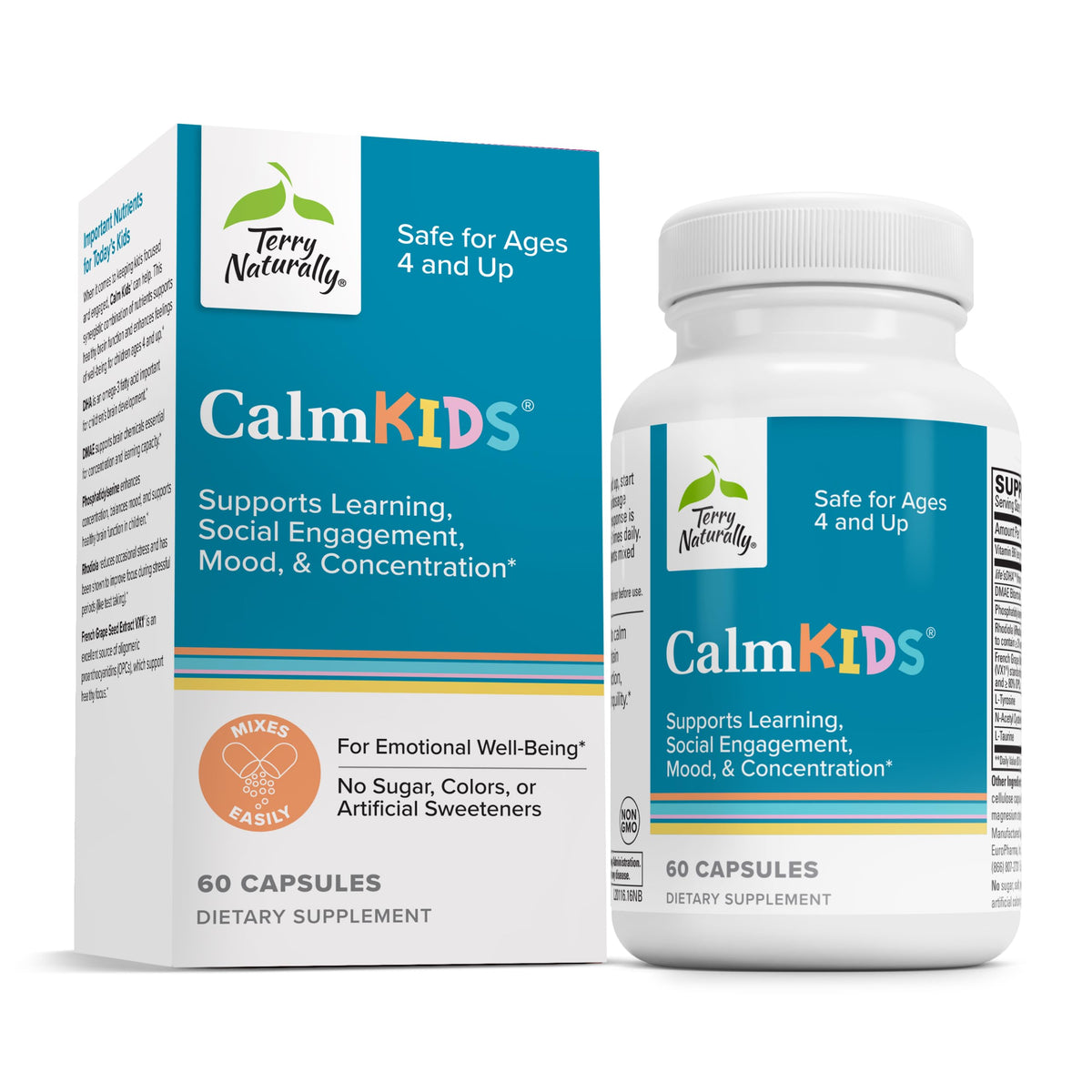 Terry Naturally Calm Kids bottle ready for a soothing daily routine to support focus.