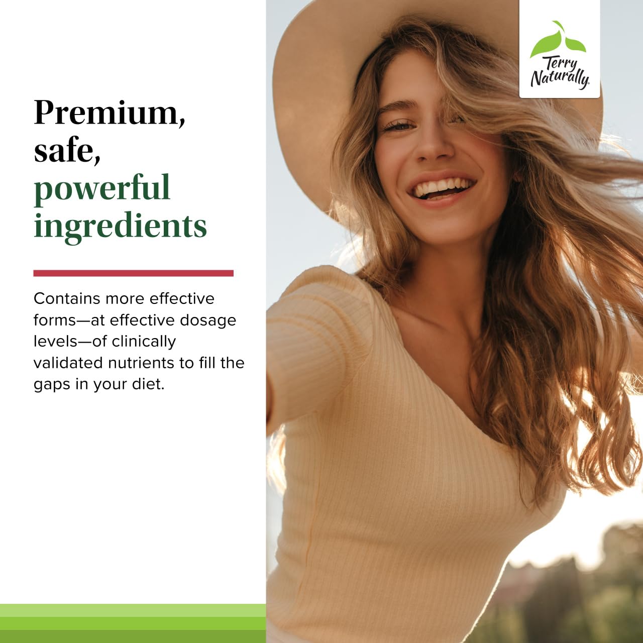 Terry Naturally Essentials bottle highlights vitamin D3 for calcium absorption.