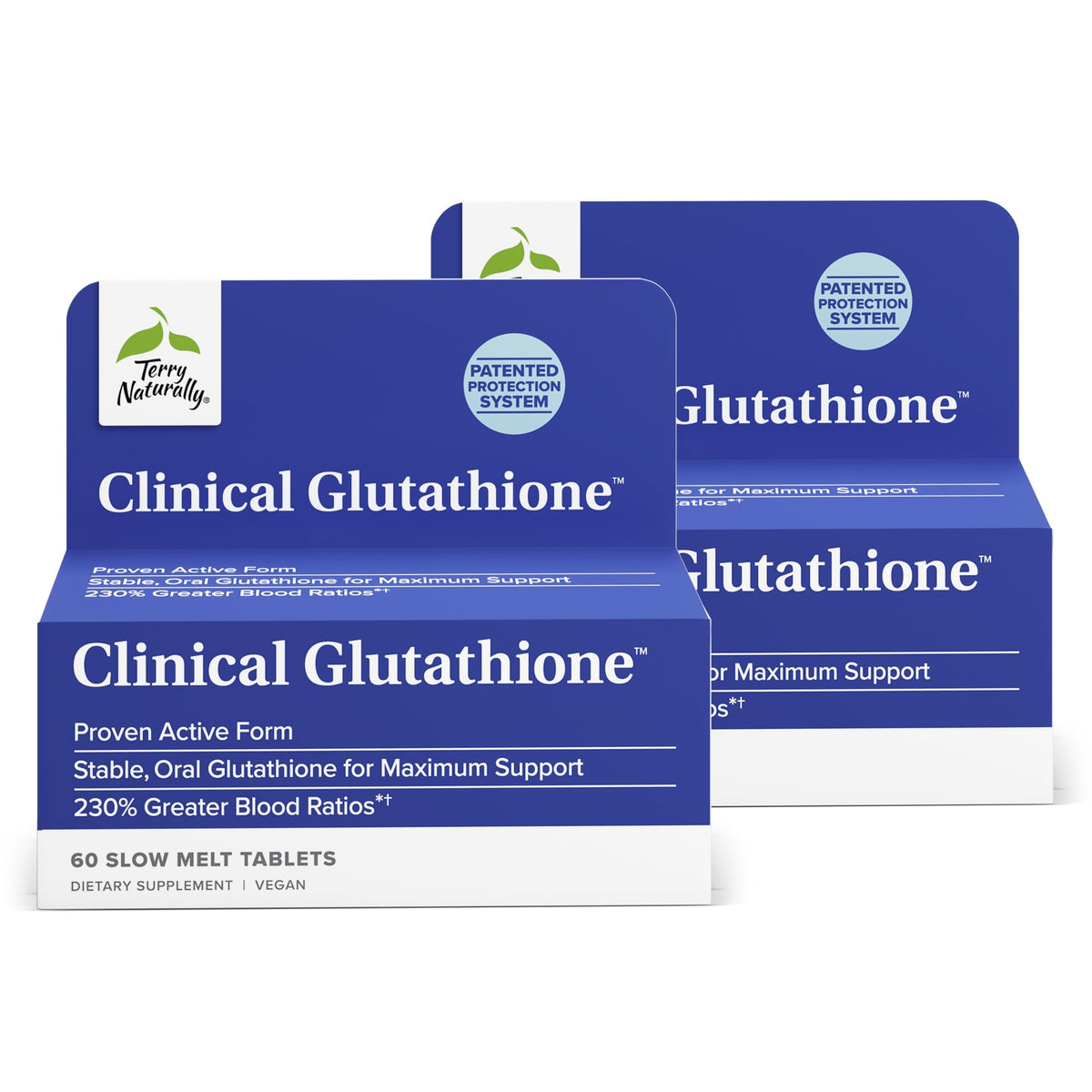 Terry Naturally Clinical Glutathione bottle highlights vegan antioxidant support for daily wellness.
