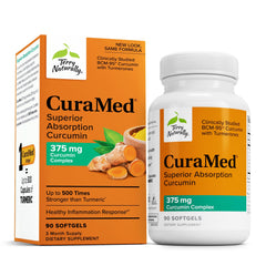 Terry Naturally CuraMed 375mg bottle front view with curcumin and turmeric oil.