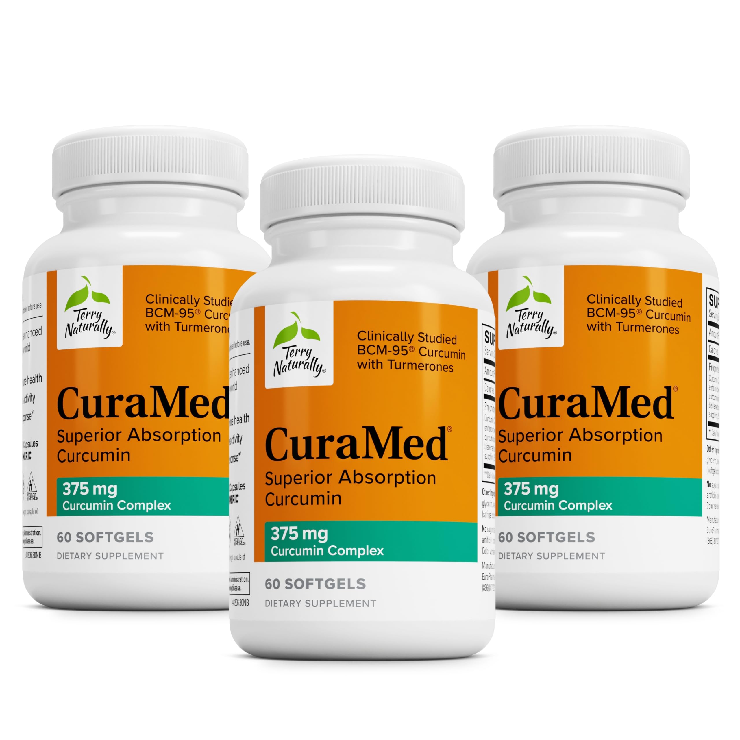Terry Naturally CuraMed 375mg bottle with label signaling antioxidant support