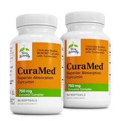 Terry Naturally CuraMed 750mg bottle close-up highlighting high-potency curcumin for antioxidant support.