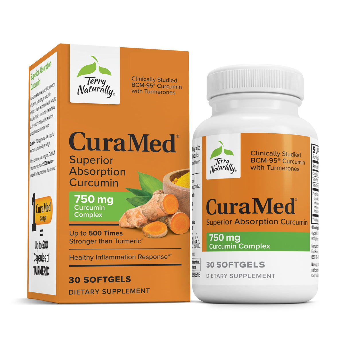 Terry Naturally CuraMed 750mg bottle front view for brain and heart support.