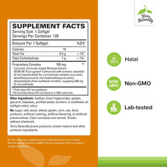 Terry Naturally CuraMed softgels in bottle showing daily use and potency