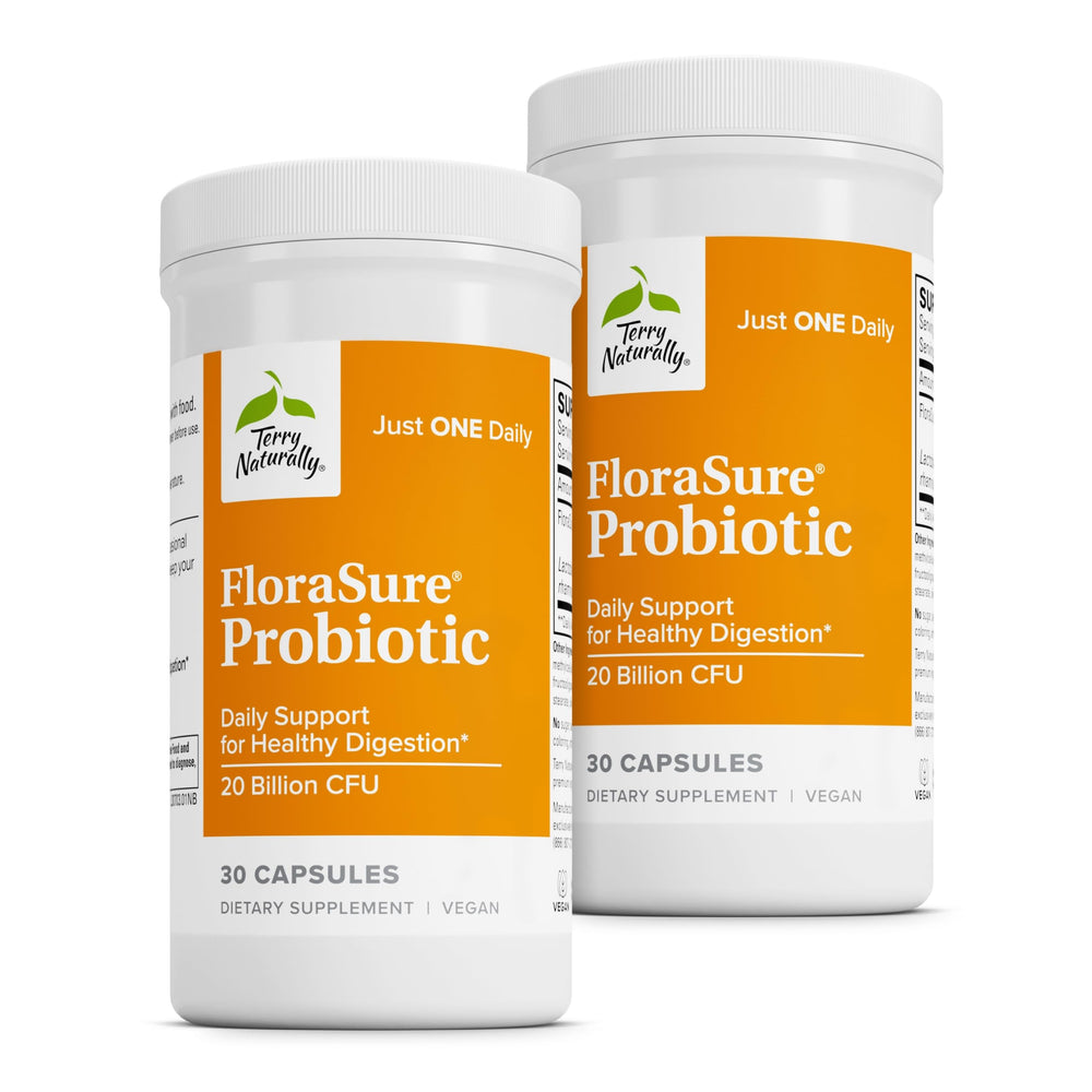 Terry Naturally FloraSure Probiotic bottle front promoting daily digestion support