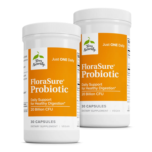 Terry Naturally FloraSure Probiotic bottle front promoting daily digestion support