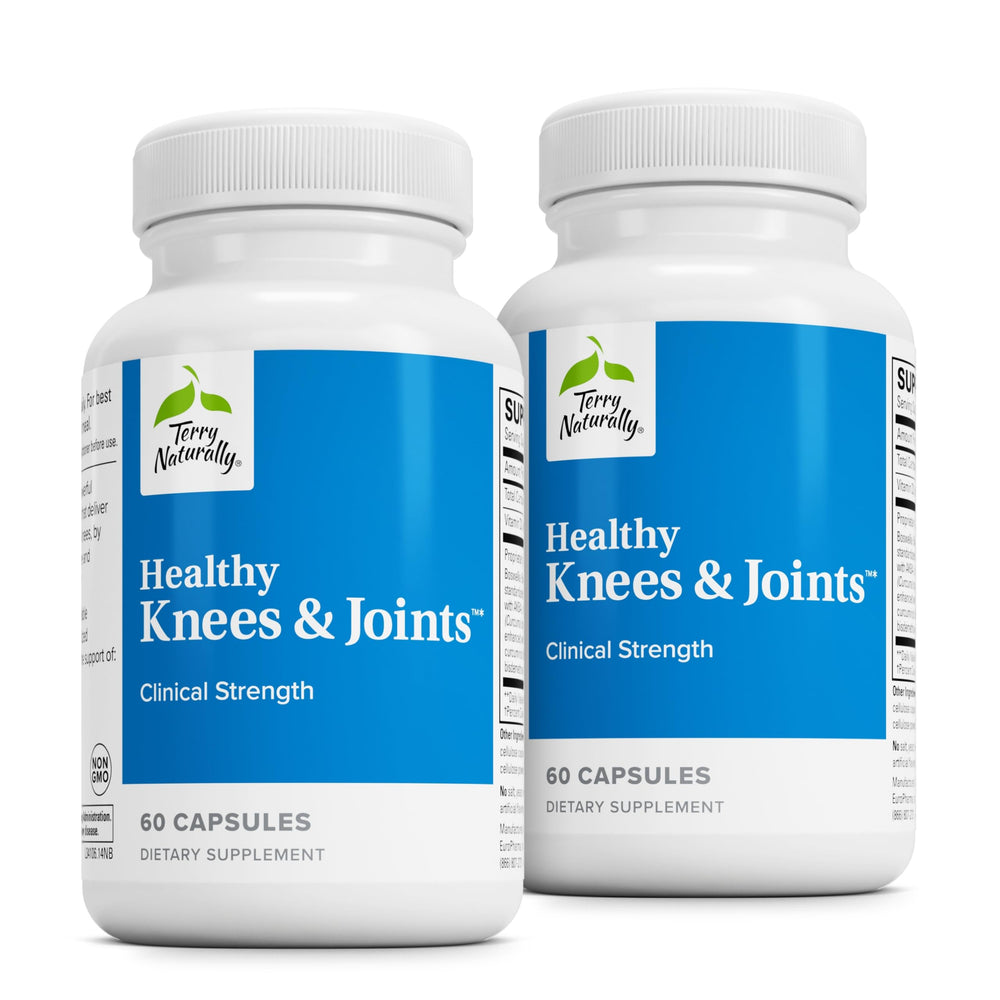 Terry Naturally Healthy Knees bottle close-up showing joint support features