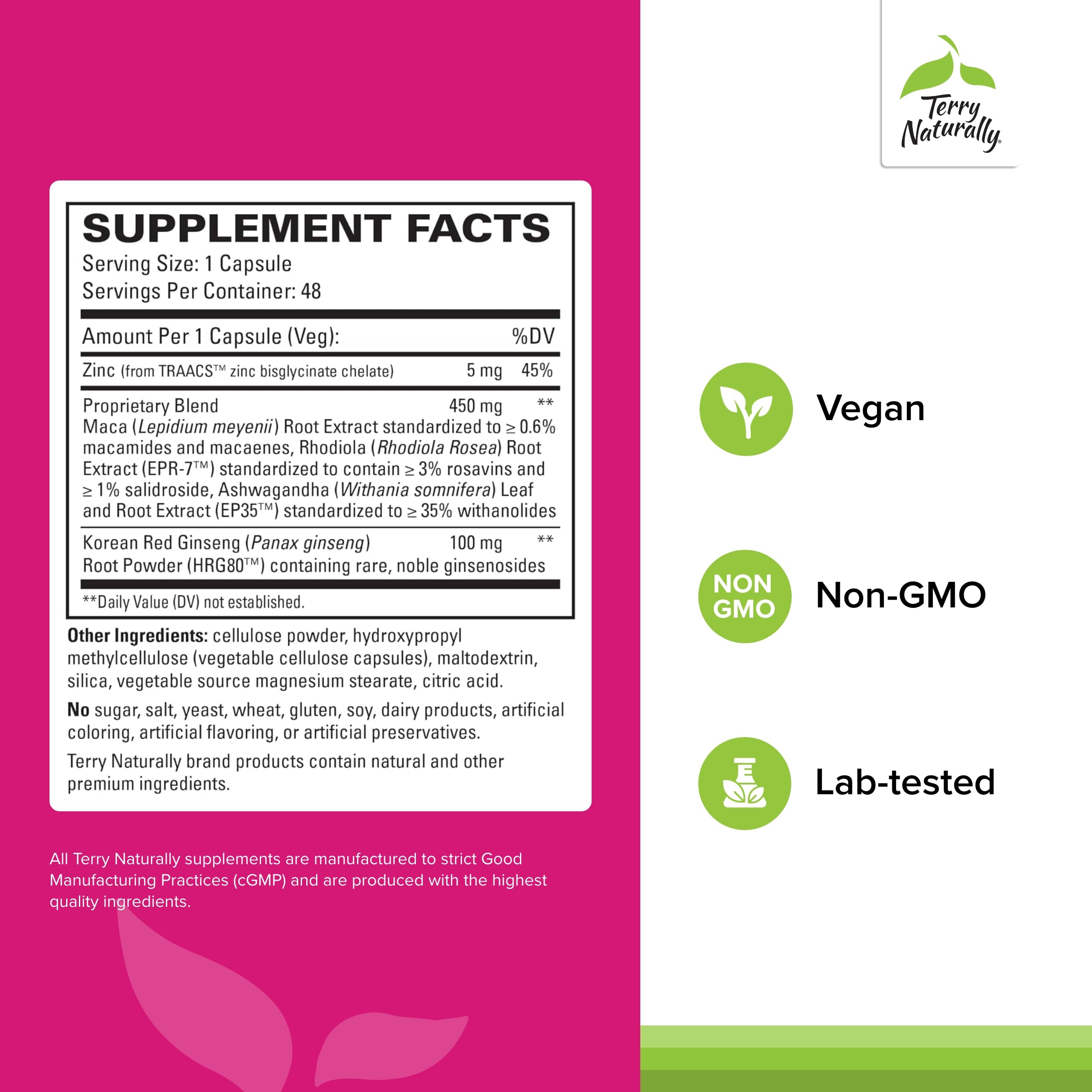 Terry Naturally HRG80 red ginseng capsules close-up highlighting energy support.