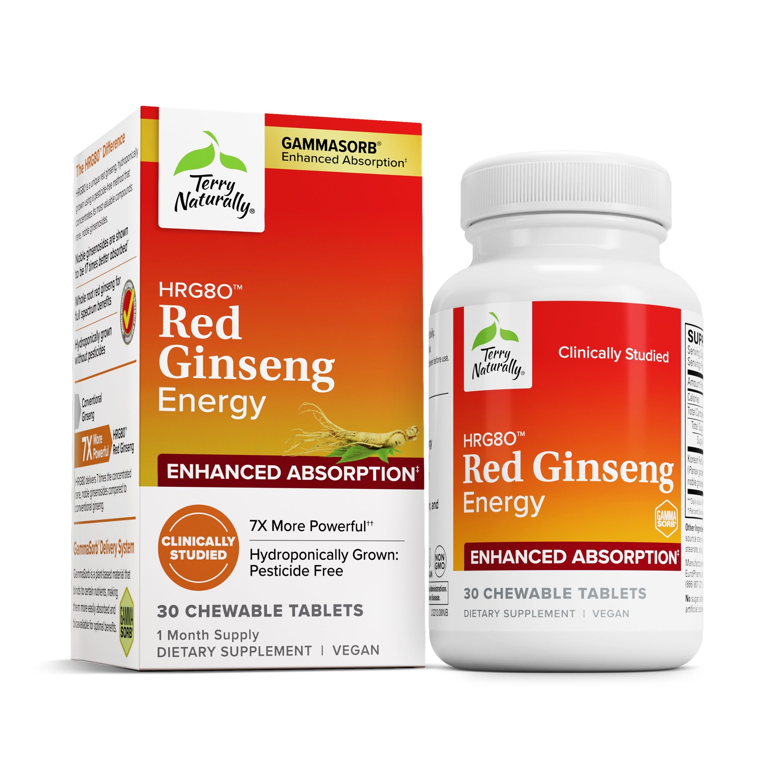 Terry Naturally HRG80 red ginseng energy bottle promotes sustained focus and daily endurance.