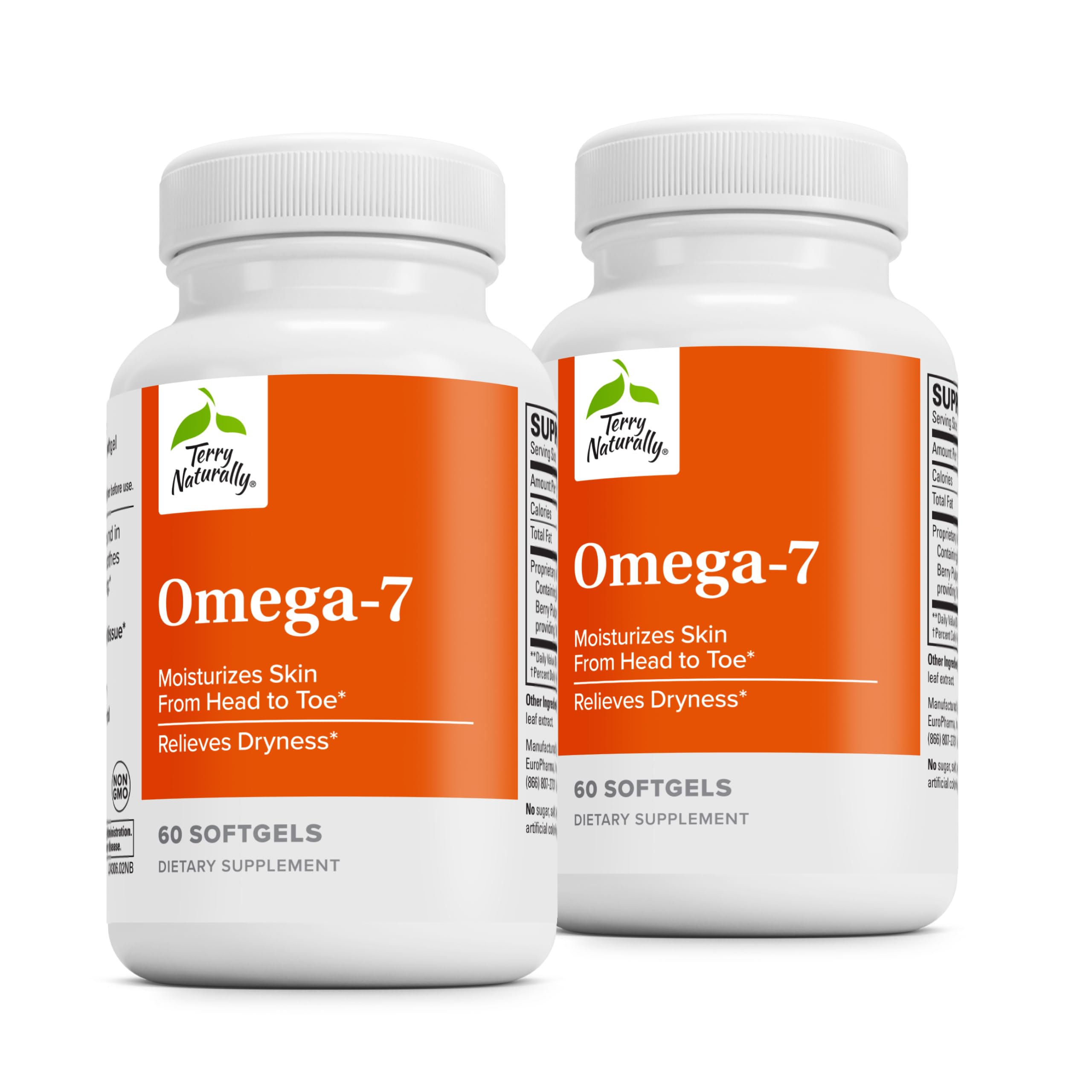 Terry Naturally Omega-7 sea buckthorn oil bottle showing skin hydration focus